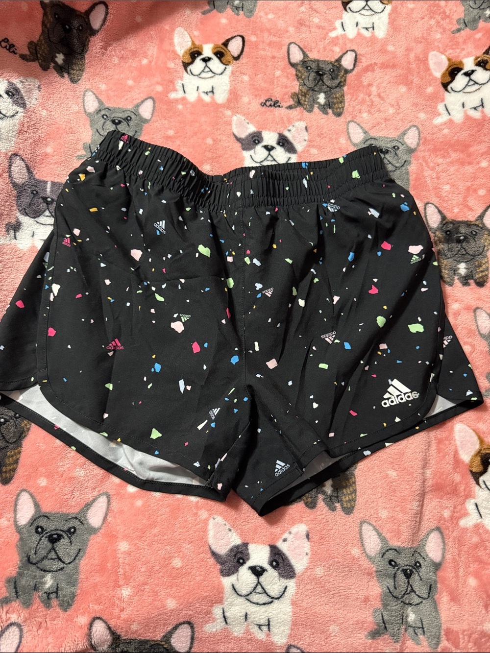 adidas Black Shorts with Multicolor Speckle Print